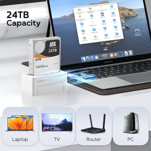 محول MAIWO SAS إلى USB 3.0، حاوية SSD SSD مقاس 2.5 3.5 بوصة SAS SATA HDD، سعة 24 تيرابايت، محطة إرساء قارئ القرص الصلب الخارجي مع محول طاقة 12 فولت 2 أمبير، بدون أدوات (أبيض) in Kuwait
