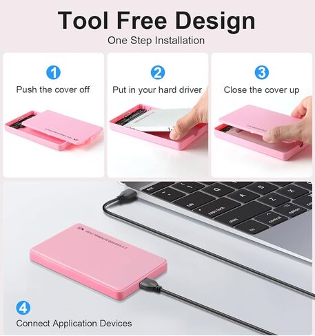 2.5" Hard Drive Enclosure,5Gbps USB 3.0 to SATA III Tool-Free External Hard Disk Case for 2.5 inch 9.5mm 7mm HDD SSD Up to 4TB (Pink) in Saudi Arabia