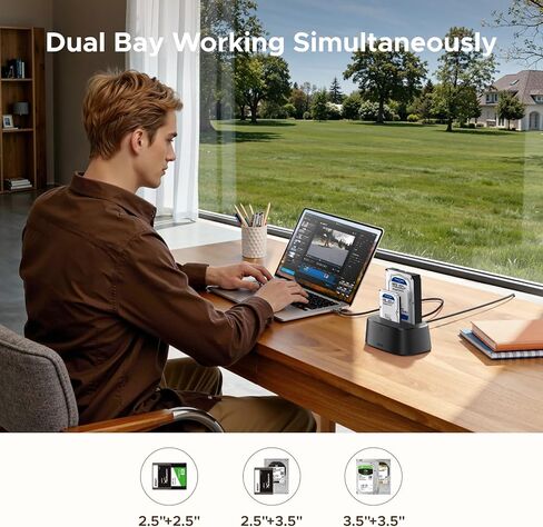 محطة إرساء محرك الأقراص الصلبة UGREEN USB 3.0 إلى SATA Dual-Bay HDD لمحرك الأقراص الصلبة SATA HDD مقاس 2.5 بوصة و3.5 بوصة، وقارئ القرص الصلب مع وظيفة النسخ دون اتصال بالإنترنت ووظيفة النسخ حتى 16 تيرابايت × 2 in Kuwait