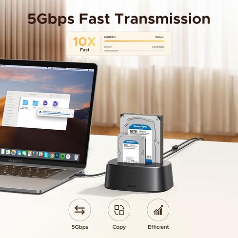 محطة إرساء محرك الأقراص الصلبة UGREEN USB 3.0 إلى SATA Dual-Bay HDD لمحرك الأقراص الصلبة SATA HDD مقاس 2.5 بوصة و3.5 بوصة، وقارئ القرص الصلب مع وظيفة النسخ دون اتصال بالإنترنت ووظيفة النسخ حتى 16 تيرابايت × 2 in Kuwait
