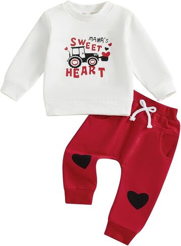 Toddler Baby Boy Valentines Outfit Letter Print Long Sleeve Sweatshirt Jogger Pants Set Cute Valentines Clothes in Saudi Arabia