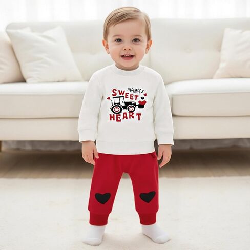 Toddler Baby Boy Valentines Outfit Letter Print Long Sleeve Sweatshirt Jogger Pants Set Cute Valentines Clothes in Saudi Arabia