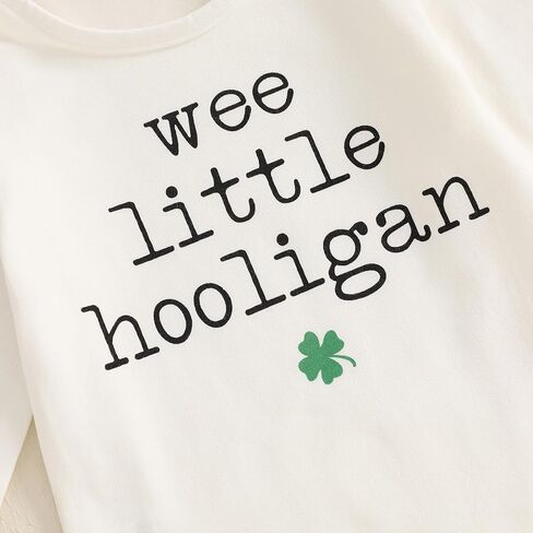 Suolongsama St Patricks Day بيبي بوي الزي كم طويل رسالة شامروك رومبير فستان أطفال مع سروال داخلي قبعة 3 قطعة ملابس الربيع الأيرلندية in Kuwait