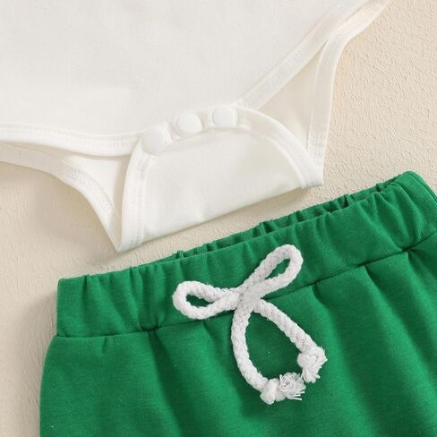 Suolongsama St Patricks Day بيبي بوي الزي كم طويل رسالة شامروك رومبير فستان أطفال مع سروال داخلي قبعة 3 قطعة ملابس الربيع الأيرلندية in Kuwait