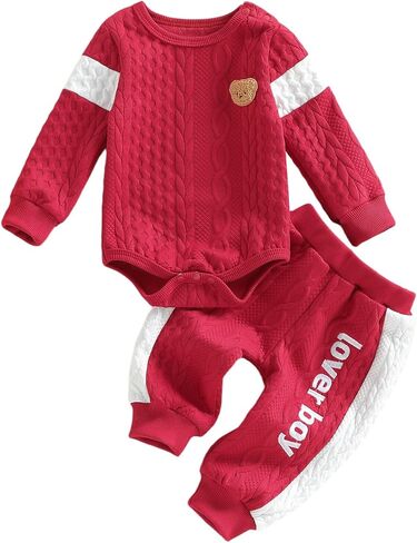 Babieshouse Newborn Baby Boy Clothes Mamas Boy Bear Embroidery Long Sleeve Romper Pants Set Fall Winter Outfits 3-18 Months in Saudi Arabia