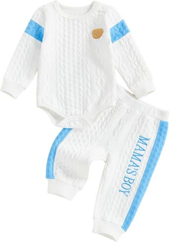 Babieshouse Newborn Baby Boy Clothes Mamas Boy Bear Embroidery Long Sleeve Romper Pants Set Fall Winter Outfits 3-18 Months in Saudi Arabia