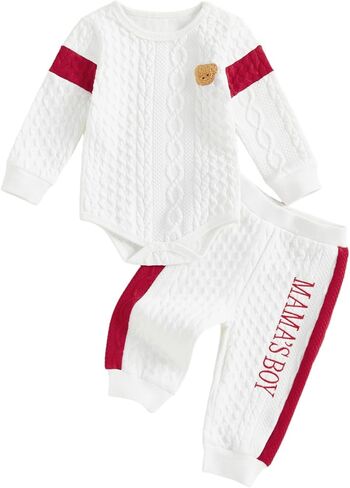 Babieshouse Newborn Baby Boy Clothes Mamas Boy Bear Embroidery Long Sleeve Romper Pants Set Fall Winter Outfits 3-18 Months in Saudi Arabia