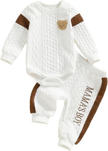 Babieshouse Newborn Baby Boy Clothes Mamas Boy Bear Embroidery Long Sleeve Romper Pants Set Fall Winter Outfits 3-18 Months in Saudi Arabia