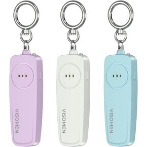 Personal Safety Alarm Keychain for Women,3-Pack,Loud Siren with Flashing LED Light,Portable Emergency Security Device,Gifts for Kids,Presents for Elderly,Night Running,Purple White Blue in Saudi Arabia