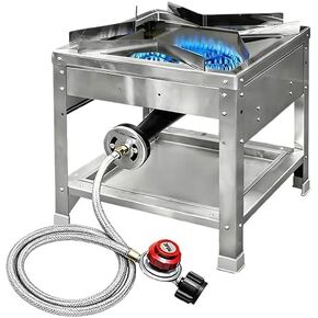 موقد بروبان فردي من الفولاذ المقاوم للصدأ - طباخ غاز خارجي مع منظم 20 رطل لكل بوصة مربعة، موقد بروبان محمول عالي الطاقة بقدرة 200000 وحدة حرارية بريطانية للطهي في الهواء الطلق، قلي الديك الرومي، غليان المأكولات البحرية والمزيد in Kuwait