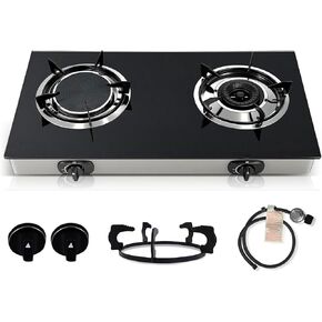 2 Burner Propane Gas Stove, 20472 BTU/h Portable Tempered Glass Camping Stove with Infrared and Blue Flame, Auto-Ignition, Portable BBQ Propane for Cooking, Outdoor, Camping, RV & Emergency Use in Kuwait