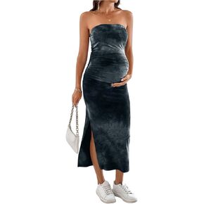SHENHE Men's Maternity Sleeveless Tie-Dye Print Side Split Ruched Stretchy Maxi Tube Dress in Saudi Arabia