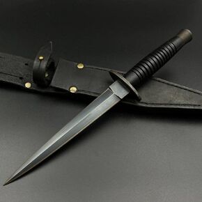 Commando Dagger Knife - 12 Inch Black Tactical Fixed Blade Knife with Leather Sheath in Saudi Arabia