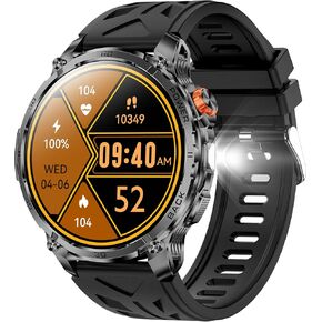 ساعات ذكية عسكرية للرجال، ساعة ذكية بشاشة كبيرة 1000 مللي أمبير/1.7 بوصة عالية الدقة، مصباح يدوي LED، الرد/إجراء المكالمات، مقاومة للماء، معدل ضربات القلب/مراقبة النوم/110+ أوضاع رياضية للياقة البدنية لأجهزة Android/iPhone in Kuwait