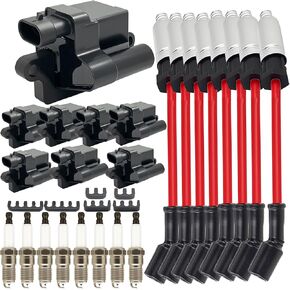 8PCS UF271 Square Ignition Coils Pack & Double Iridium Spark Plugs & Spark Plug Wires for Chevy Avalanche Express Silverado Suburban Tahoe GMC Savana Sierra Yukon Cadillac Escalade OE: D581 12556893 in Saudi Arabia