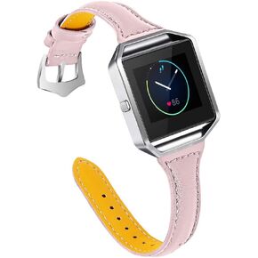 Replacemen t Band Compatible with Fitbit Blaze,Women Girl Leather Replacement Band with Metal Frame Slim Sport Wristband Adjustable 5.5-8.0 inch Compatible with Fitbit Blaze - Pink in Saudi Arabia