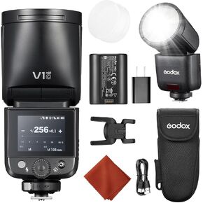 GODOX V1 S mid TTL Flash V1 (2026) mini Hot Shoe Flashes V480 Round Head Speedlite for Sony 55Ws 2.4G X Wireless HSS 1/8000s,Full-Color Touchscreen,USB-C Lithium Battery,10-Level LED Modeling Lamp in Saudi Arabia