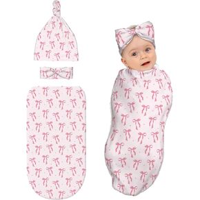 بطانية قماط للأطفال من Pink Bow للفتيات، هدية استحمام ناعمة لحديثي الولادة مع قبعة ومجموعة فيونكة in Kuwait