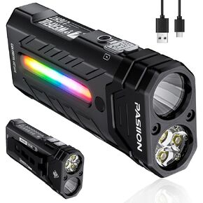EDC مصباح يدوي قابل لإعادة الشحن 3250 لومن مع ضوء RGB، 55 وضعًا مصباح يدوي مسطح متعدد الوظائف مع ضوء كاشف، ضوء كشاف وقاعدة مغناطيسية، مصباح يدوي USB C مقاوم للماء للتخييم، المنزل، حالات الطوارئ in Kuwait