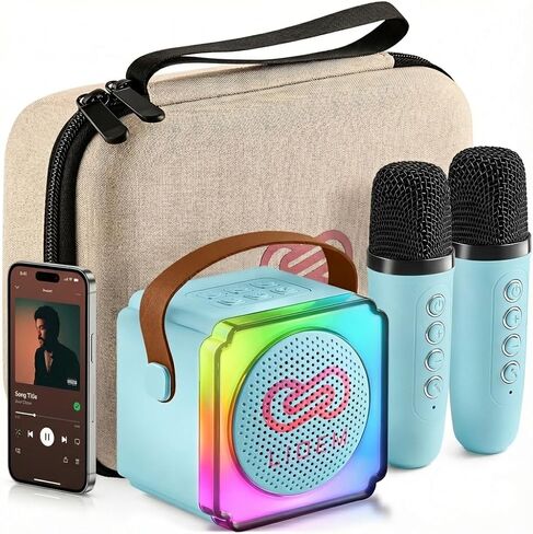 LIOEM Mini Karaoke Machine for Kids | Kids Karaoke Machine for Girls and Boys w/ 2 Wireless Bluetooth Microphones | Clear-Sound Mini Kareoke and Speaker | Speaker and Microphone Set for Children in Saudi Arabia