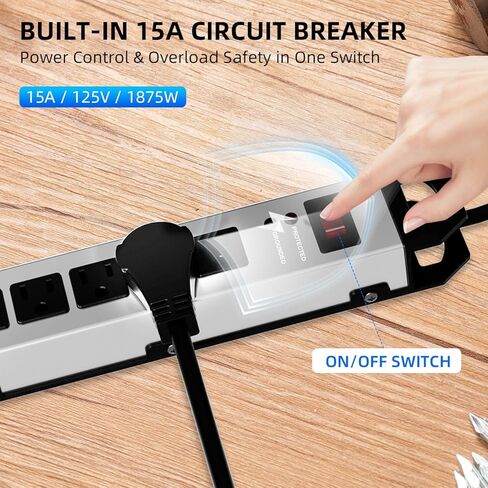 Heavy Duty Metal Power Strip Surge Protector 2100J, 6 Outlets & 2 USB, 15A Circuit Breaker, 6ft Power Cord, 360° Rotating Flat Plug, Wall Mountable for Garage Workshop Industrial, ETL Listed, Silver in Saudi Arabia