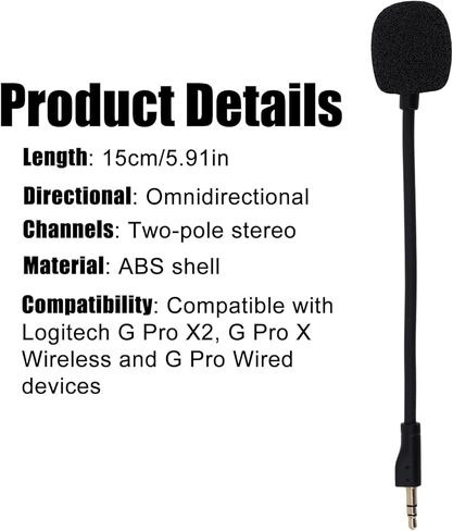 ميكروفون بديل لسماعات الألعاب Logitech G PRO X وG PRO X2، ميكروفون ألعاب قابل للفصل بخاصية إلغاء الضوضاء مع أغطية إسفنجية لسماعات الألعاب وميكروفون ملحق in Kuwait