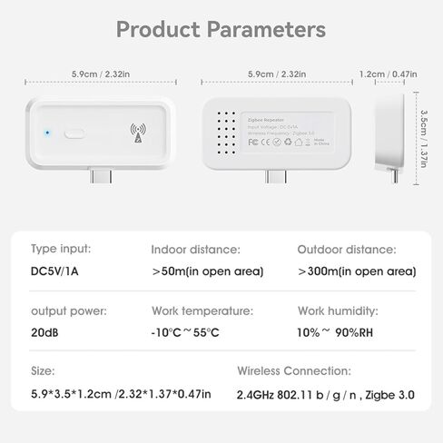 Zigbee 3.0 Range Extender with Built-in Power Amplifier, Tuya Zigbee Type-C Signal Booster, Long Range up to 7600 sq.ft, Compatible with Alexa/Google Assistant, 2.4GHz, White in Saudi Arabia