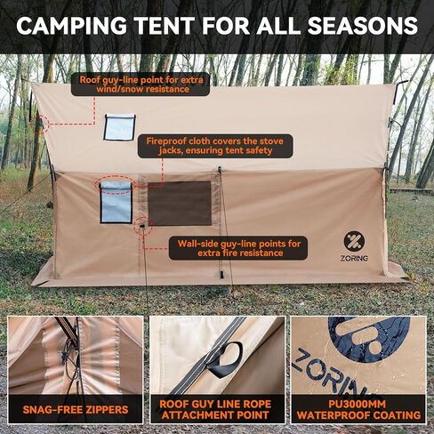 Hammock Hot Tent with Stove Jack - 4 Season Winter Tent with Snow Skirt, PU3000mm Waterproof Cold Weather Wall Shelter with Big Mesh Door/Windows for Backpacking, Camping, Hiking (No Poles) in Saudi Arabia