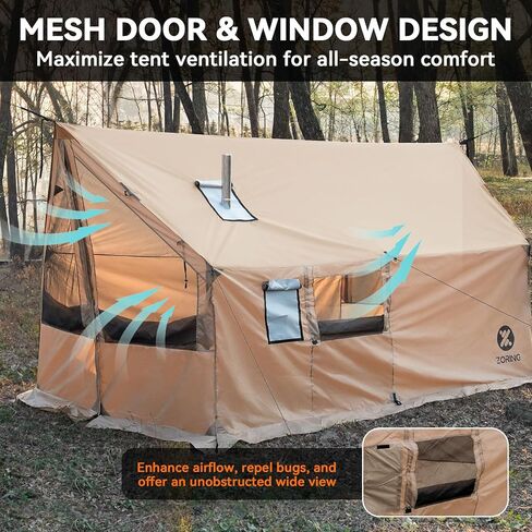 Hammock Hot Tent with Stove Jack - 4 Season Winter Tent with Snow Skirt, PU3000mm Waterproof Cold Weather Wall Shelter with Big Mesh Door/Windows for Backpacking, Camping, Hiking (No Poles) in Saudi Arabia