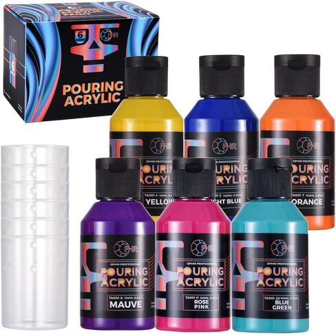OPHIR Metallic Pouring Paint Set, 8 Metallic Colors, 2 Black, 2 White Colors, Pre-Mixed Paint Pouring Supplies, Ready to Pour Metallic Acrylic Paint for Canvas, Paper, Rocks, Wood,Glass in Kuwait