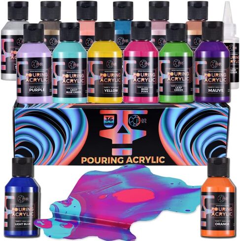 OPHIR Metallic Pouring Paint Set, 8 Metallic Colors, 2 Black, 2 White Colors, Pre-Mixed Paint Pouring Supplies, Ready to Pour Metallic Acrylic Paint for Canvas, Paper, Rocks, Wood,Glass in Kuwait