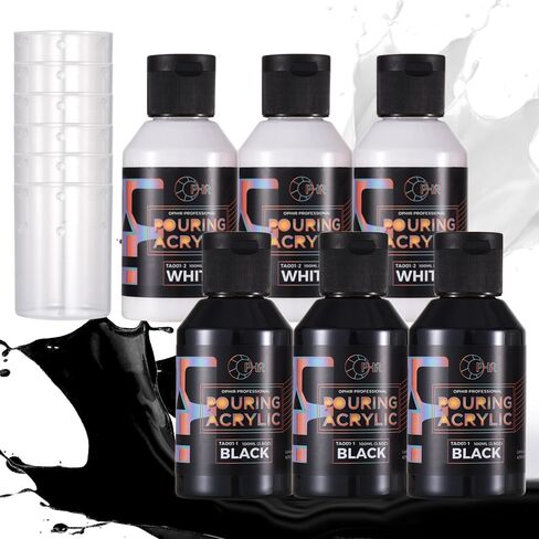 OPHIR Metallic Pouring Paint Set, 8 Metallic Colors, 2 Black, 2 White Colors, Pre-Mixed Paint Pouring Supplies, Ready to Pour Metallic Acrylic Paint for Canvas, Paper, Rocks, Wood,Glass in Kuwait