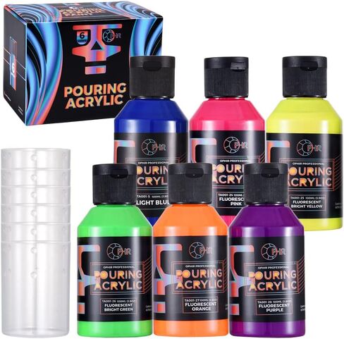 OPHIR Metallic Pouring Paint Set, 8 Metallic Colors, 2 Black, 2 White Colors, Pre-Mixed Paint Pouring Supplies, Ready to Pour Metallic Acrylic Paint for Canvas, Paper, Rocks, Wood,Glass in Kuwait