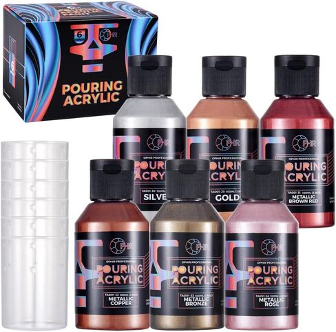 OPHIR Metallic Pouring Paint Set, 8 Metallic Colors, 2 Black, 2 White Colors, Pre-Mixed Paint Pouring Supplies, Ready to Pour Metallic Acrylic Paint for Canvas, Paper, Rocks, Wood,Glass in Kuwait