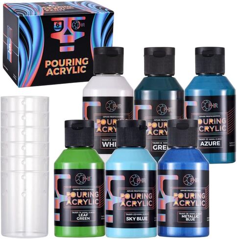 OPHIR Metallic Pouring Paint Set, 8 Metallic Colors, 2 Black, 2 White Colors, Pre-Mixed Paint Pouring Supplies, Ready to Pour Metallic Acrylic Paint for Canvas, Paper, Rocks, Wood,Glass in Kuwait