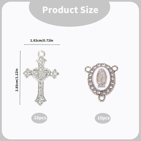 20 PCS Rosary Centerpiece Kits with 10 PCS Crystal Cross Charms and 10 PCS Rhinestone Catholic Medals Virgin Mary for Rosary Making, Religious Rosary Making Supplies for Religious Jewelry Making in Saudi Arabia