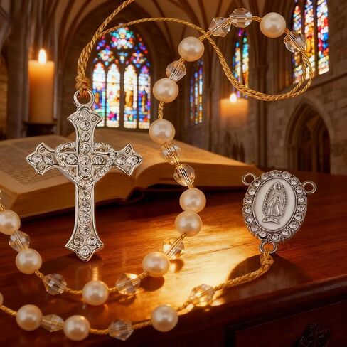 20 PCS Rosary Centerpiece Kits with 10 PCS Crystal Cross Charms and 10 PCS Rhinestone Catholic Medals Virgin Mary for Rosary Making, Religious Rosary Making Supplies for Religious Jewelry Making in Saudi Arabia