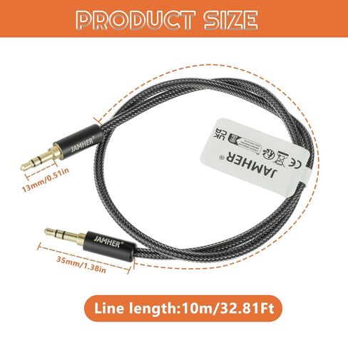 3.5mm Aux Audio Cable Male to Male Nylon Braided Aux Lead for Car Headphone MP3 Player Smartphone Tablet Home Stereos Laptop(10M/32.81ft) in Saudi Arabia
