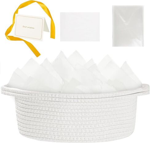 Gift Basket 12"X8"X5" Small Woven Basket with Gift Bags,Greeting Cards, Ribbons and Tissue Paper, Cotton Rope Baskets for Gifts Empty Halloween Christmas Birthday (White) in Saudi Arabia