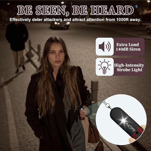 Personal Safety Alarm - Waterproof Rechargeable Security Alarm - 140dB Extra Loud Siren & Strobe Light - Self Defense Keychain - Gift for Women, Teenagers, College Girls, Seniors (Black) in Saudi Arabia