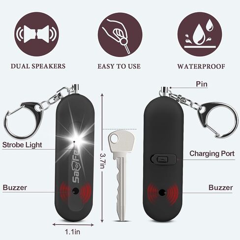 Personal Safety Alarm - Waterproof Rechargeable Security Alarm - 140dB Extra Loud Siren & Strobe Light - Self Defense Keychain - Gift for Women, Teenagers, College Girls, Seniors (Black) in Saudi Arabia