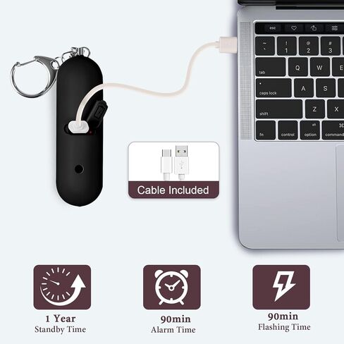 Personal Safety Alarm - Waterproof Rechargeable Security Alarm - 140dB Extra Loud Siren & Strobe Light - Self Defense Keychain - Gift for Women, Teenagers, College Girls, Seniors (Black) in Saudi Arabia
