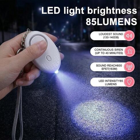 2-Pack Personal Safety Alarm Keychain - 140DB Loud Security Alarm with LED Light, Self Defense Alarms for Women & Outdoor(Black+White) in Saudi Arabia