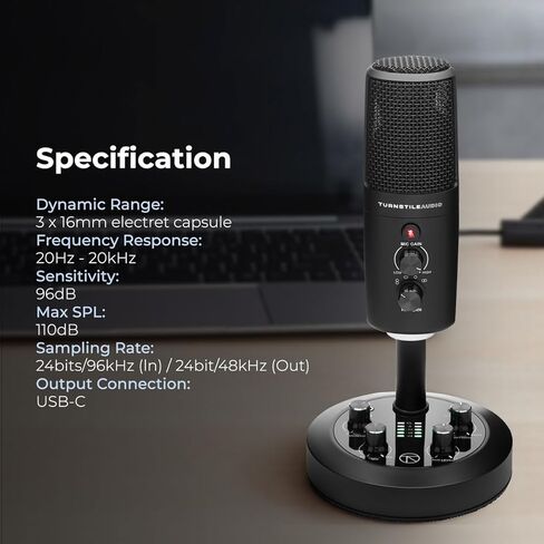 Platform Series TAP600 Multi-Pattern USB Microphone, PC, Mac, 4 Polar Patterns, Built-in Meters, Gain Control, Zero Latency, Gaming, Streaming, Podcasts, Twitch, YouTube, Discord in Kuwait