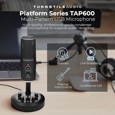 Platform Series TAP600 Multi-Pattern USB Microphone, PC, Mac, 4 Polar Patterns, Built-in Meters, Gain Control, Zero Latency, Gaming, Streaming, Podcasts, Twitch, YouTube, Discord in Kuwait