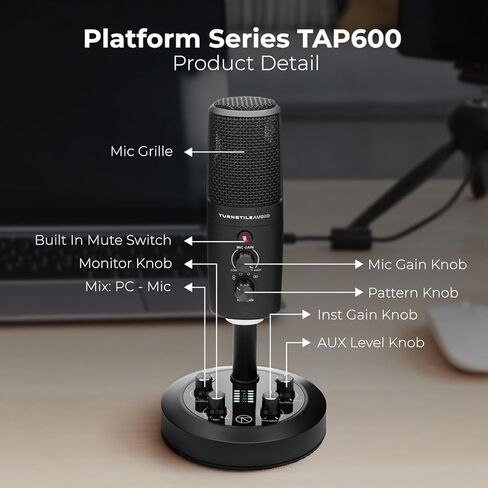 Platform Series TAP600 Multi-Pattern USB Microphone, PC, Mac, 4 Polar Patterns, Built-in Meters, Gain Control, Zero Latency, Gaming, Streaming, Podcasts, Twitch, YouTube, Discord in Kuwait