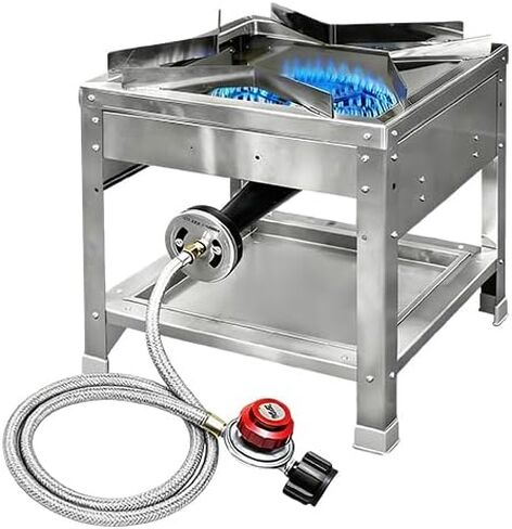 موقد بروبان فردي من الفولاذ المقاوم للصدأ - طباخ غاز خارجي مع منظم 20 رطل لكل بوصة مربعة، موقد بروبان محمول عالي الطاقة بقدرة 200000 وحدة حرارية بريطانية للطهي في الهواء الطلق، قلي الديك الرومي، غليان المأكولات البحرية والمزيد in Kuwait
