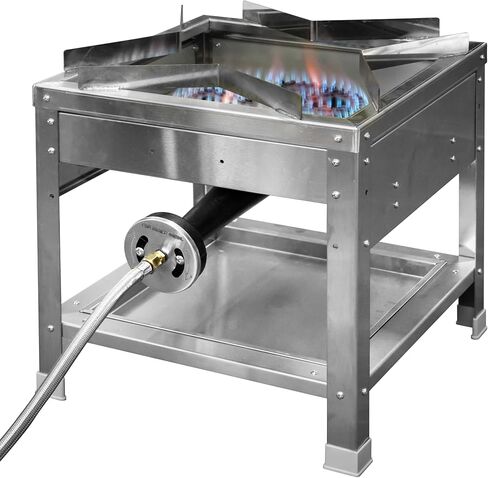 موقد بروبان فردي من الفولاذ المقاوم للصدأ - طباخ غاز خارجي مع منظم 20 رطل لكل بوصة مربعة، موقد بروبان محمول عالي الطاقة بقدرة 200000 وحدة حرارية بريطانية للطهي في الهواء الطلق، قلي الديك الرومي، غليان المأكولات البحرية والمزيد in Kuwait