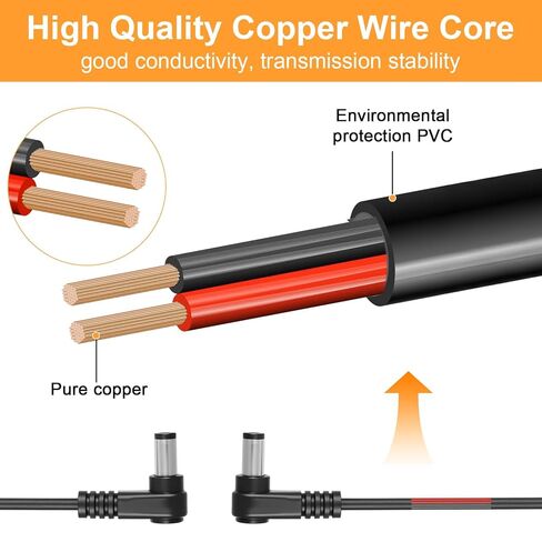 2 PCS Right Angle DC to DC Power Cable, 5.5mm x 2.5mm Male to Male 90 Degree Plug Cable, DC5525 Power Adapter Extension Cord for CCTV Security Camera LED Strip Lihgt Monitors (3.3ft) in Saudi Arabia