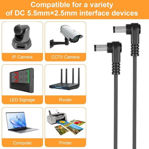 2 PCS Right Angle DC to DC Power Cable, 5.5mm x 2.5mm Male to Male 90 Degree Plug Cable, DC5525 Power Adapter Extension Cord for CCTV Security Camera LED Strip Lihgt Monitors (3.3ft) in Saudi Arabia